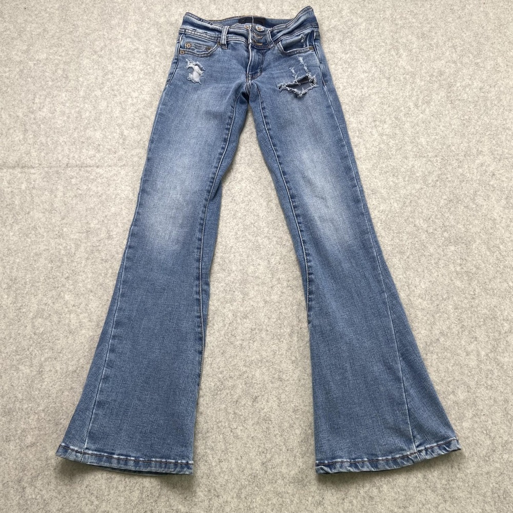 Aéropostale Cassie Low Rise Flare Jeans Juniors 000 (23x29) Blue Distressed